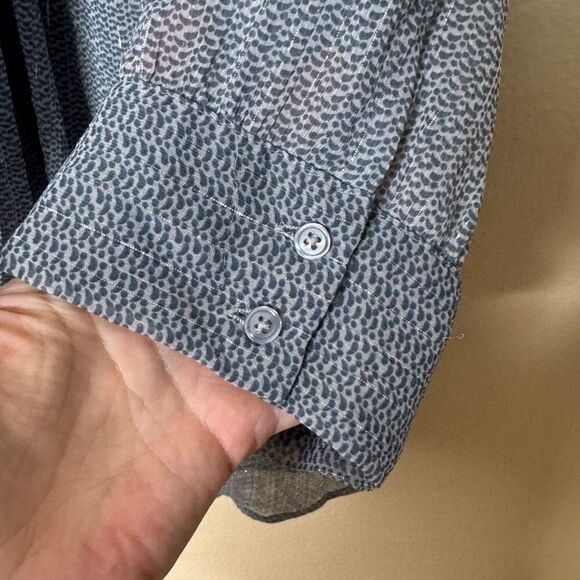 French Connection Shirt Women's Large Gray Spotted Sheer Blouse Short Sleeve - Picture 8 of 11